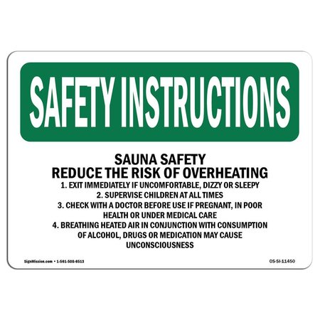 SIGNMISSION OSHA INSTRUCTIONS, 12" Height, Decal, 18" x 12", Landscape, Sauna Reduce Risk Of Overheating OS-SI-D-1218-L-11450